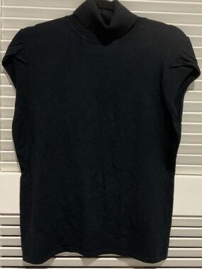 Etcetera Black Stretch Turtleneck Cap Sleeve Sweater Top Size XL